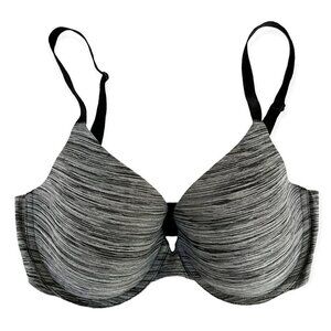Victoria’s Secret Uplift Semi Demi Tee Shirt Bra Gray Black Striped  Size 32DD